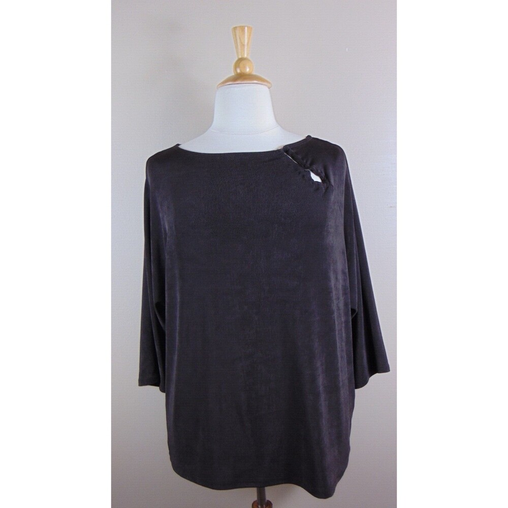 Chico's Travelers Top Size 3 Xl 16 Brown Slinky 3/4 Sleeve Pullover Women's